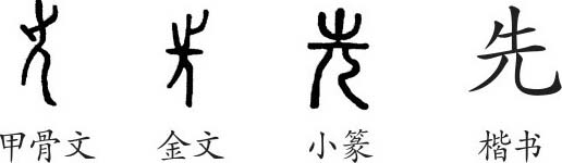 金文與甲骨文大致相同.小篆線條化,整齊化.隸變後楷書寫作