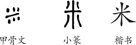 《米》字義,《米》字的字形演變,小篆隸書楷書寫法《米》 - 難檢字